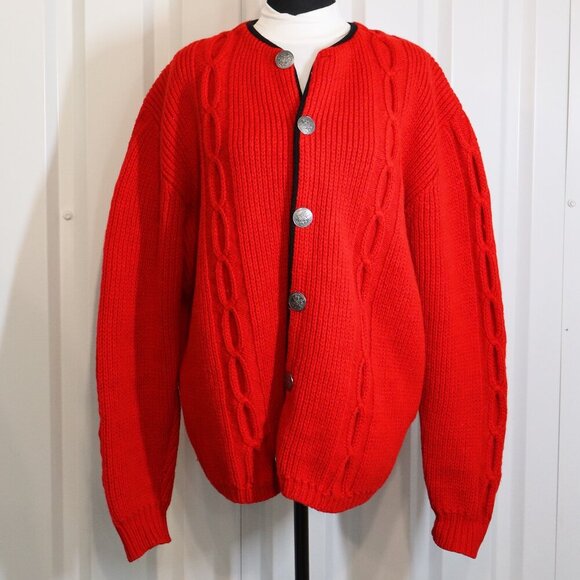 Original Obermeyer Vintage Cardigan Ski Sweater Red Button Front 1960's Large? - Picture 1 of 11